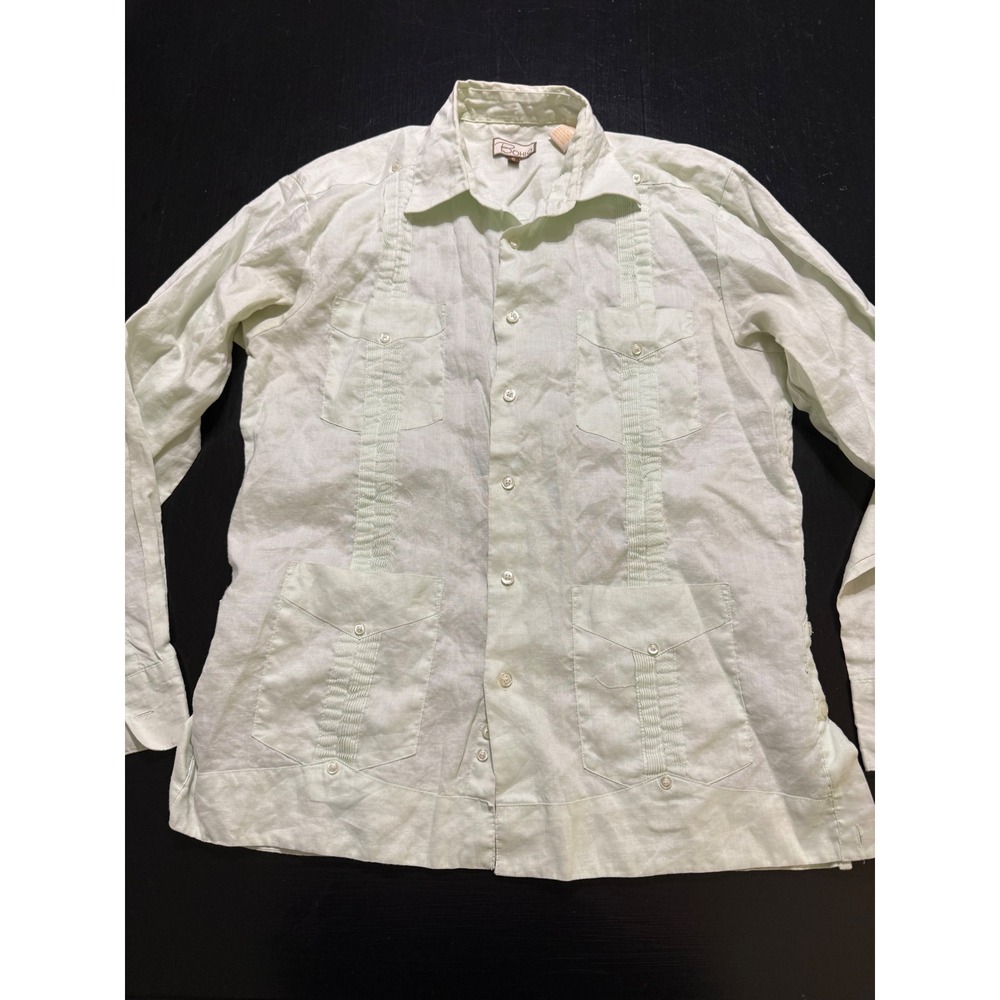 Bohio Mens Mint Green 100% Linen Long Sleeve Guayabera Shirt Small